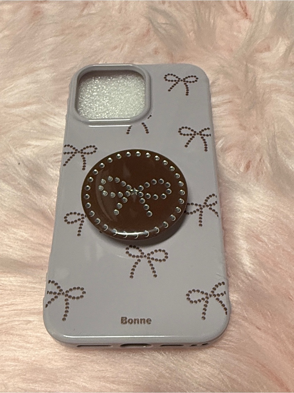 iPhone 16 Pro Max Lavender Bow Phone Case with Bow Sparkle Grip